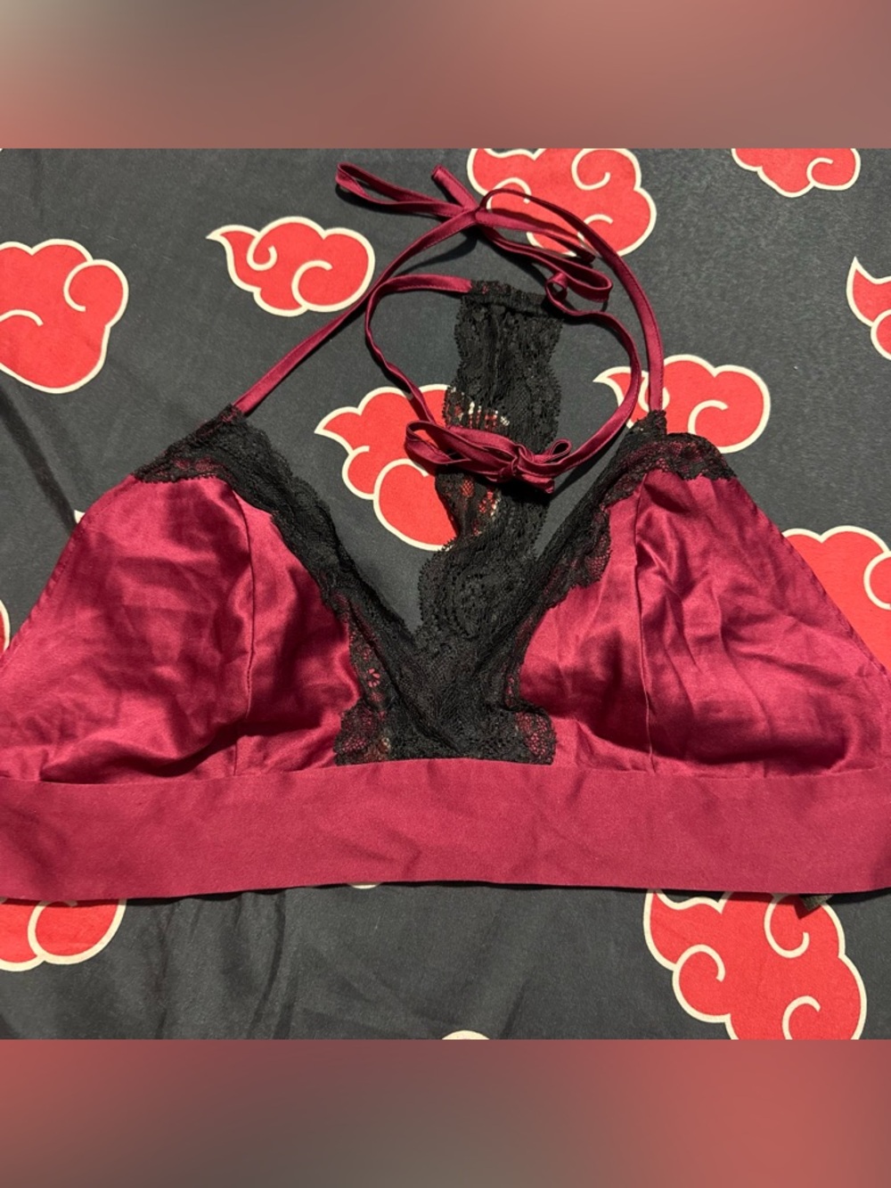 Adore me Silky Lace Trim Bralette Burgundy choker crop top